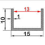 13мм / 15х10х1мм алюмінієвий швелер 1 метр / анодований