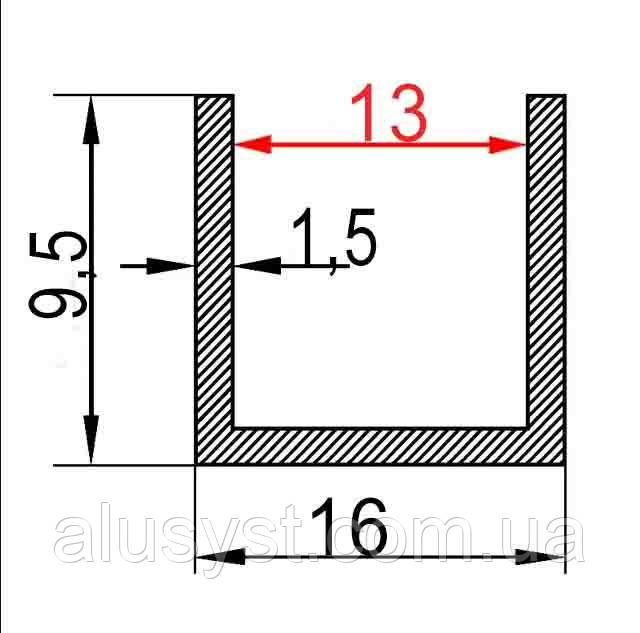 13мм / 16х9,5х1,5мм алюмінієвий швелер 1 метр / анодований