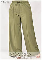 Оливковые летние женские широкие брюки из софта батал с 46 по 60 размер