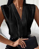 Летняя блуза без рукавов, софт | Стильная Блузка с V-образным вырезом, офисная, деловая | Норма и батал