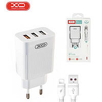 Сетевое зарядное устройство XO L72 QC3.0 3USB/3A с кабелем USB - Lightning Белый .Хит!