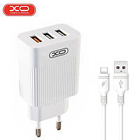 Сетевое зарядное устройство XO L72 QC3.0 3USB/3A с кабелем USB - Type-C Белый .Хит!