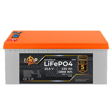 Акумулятор LP LiFePO4 LCD 24V (25,6V) - 230 Ah (5888Wh) (BMS 150A/75A) пластик, фото 1