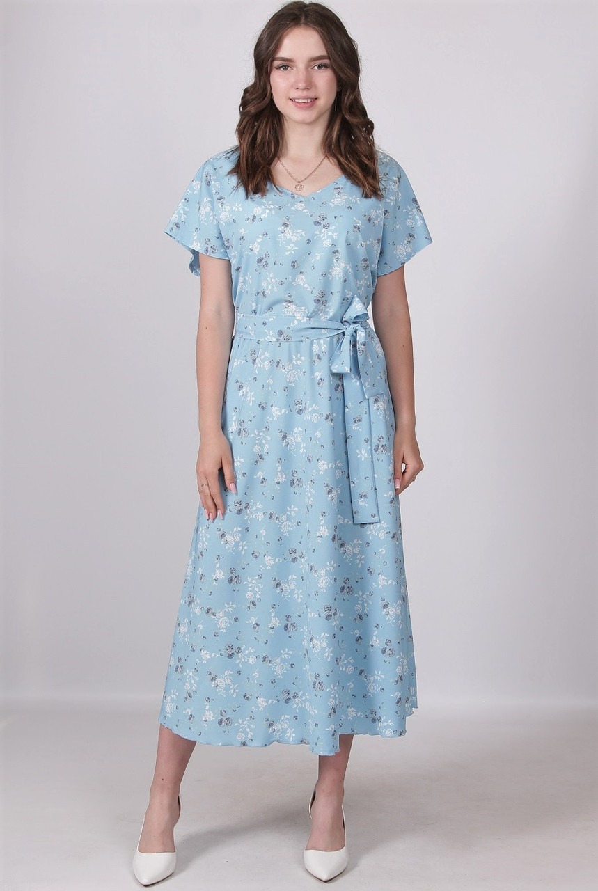 Платье женское модное летнее Актуаль 386 розочка серый софт голубой, 48 - фото 1 - id-p1865154831