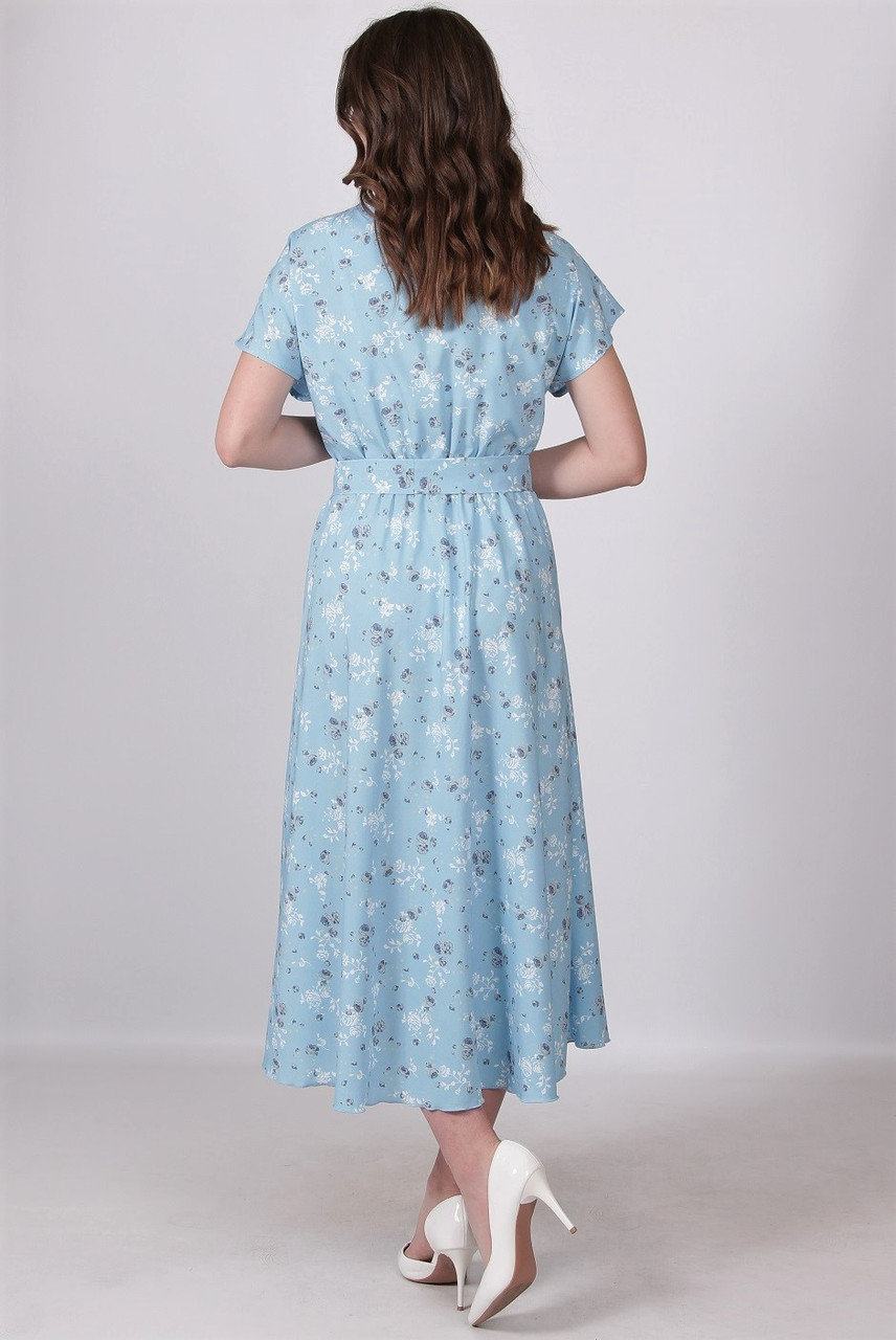Платье женское модное летнее Актуаль 386 розочка серый софт голубой, 48 - фото 2 - id-p1865154831