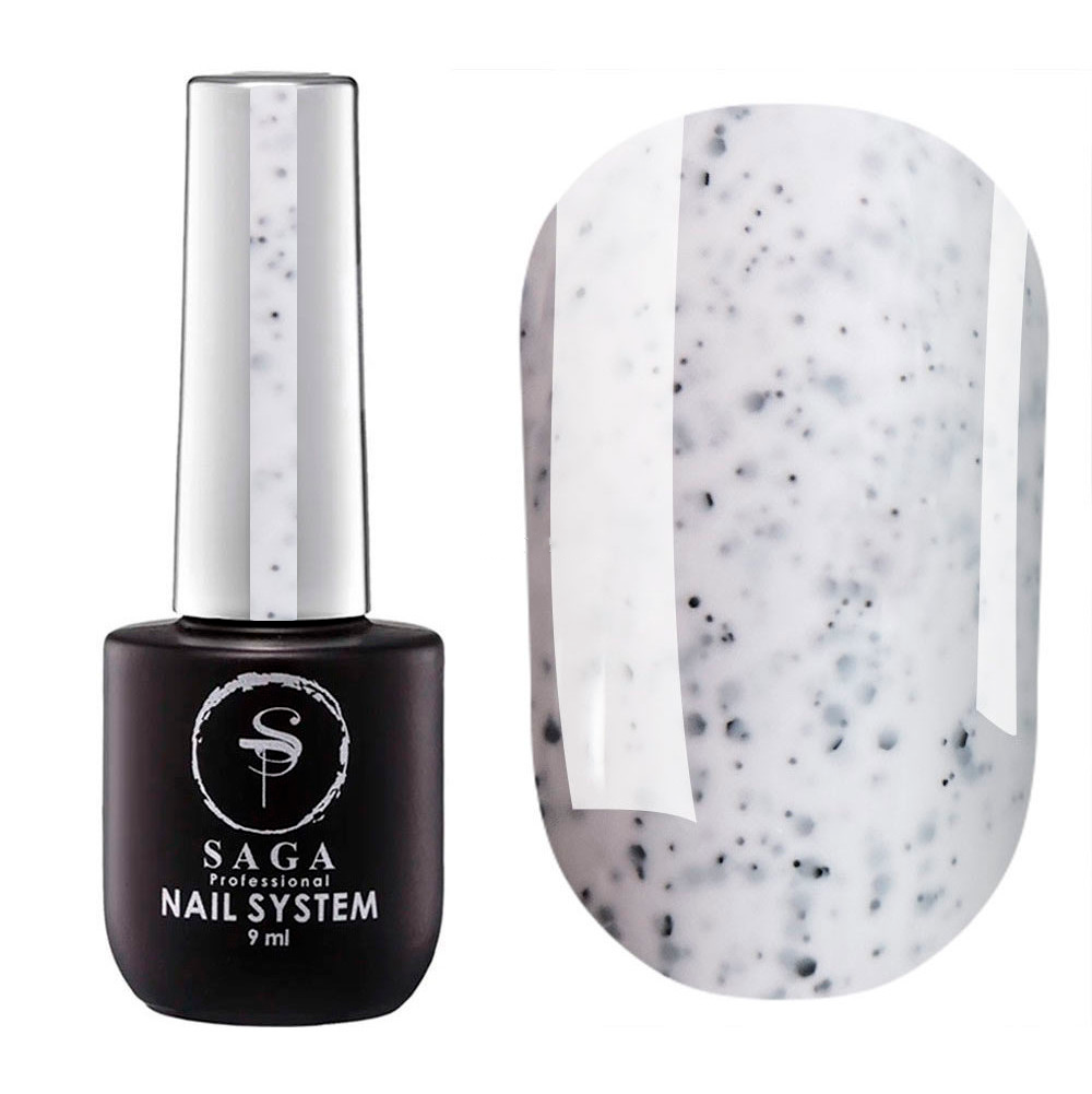 Гель-лак Saga Professional Black Snow (білий з чорною крихтою) 9мл. №02