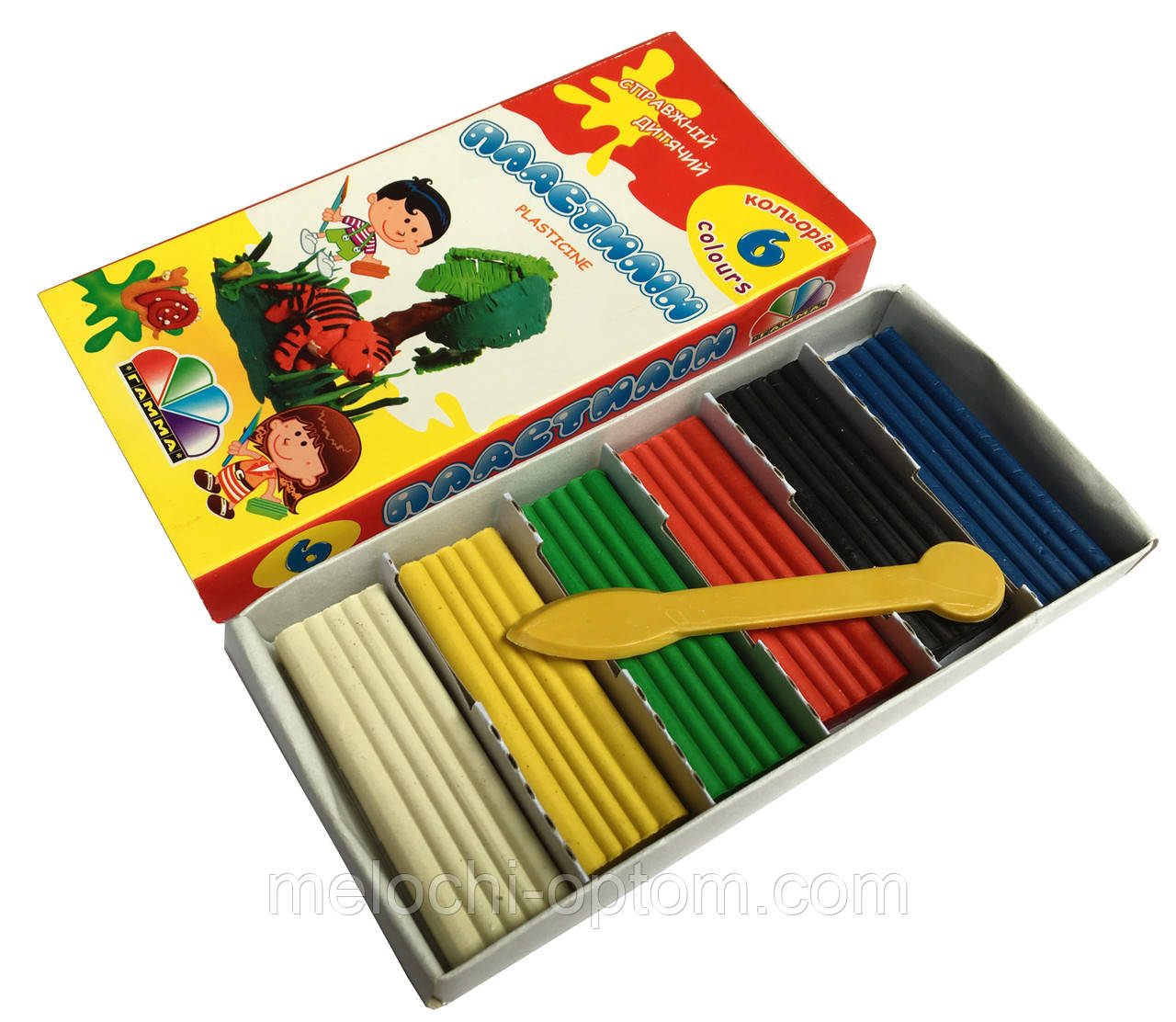 Пластилін звичайний ГАММА (6 кольорів) пластилін для ліплення та моделювання