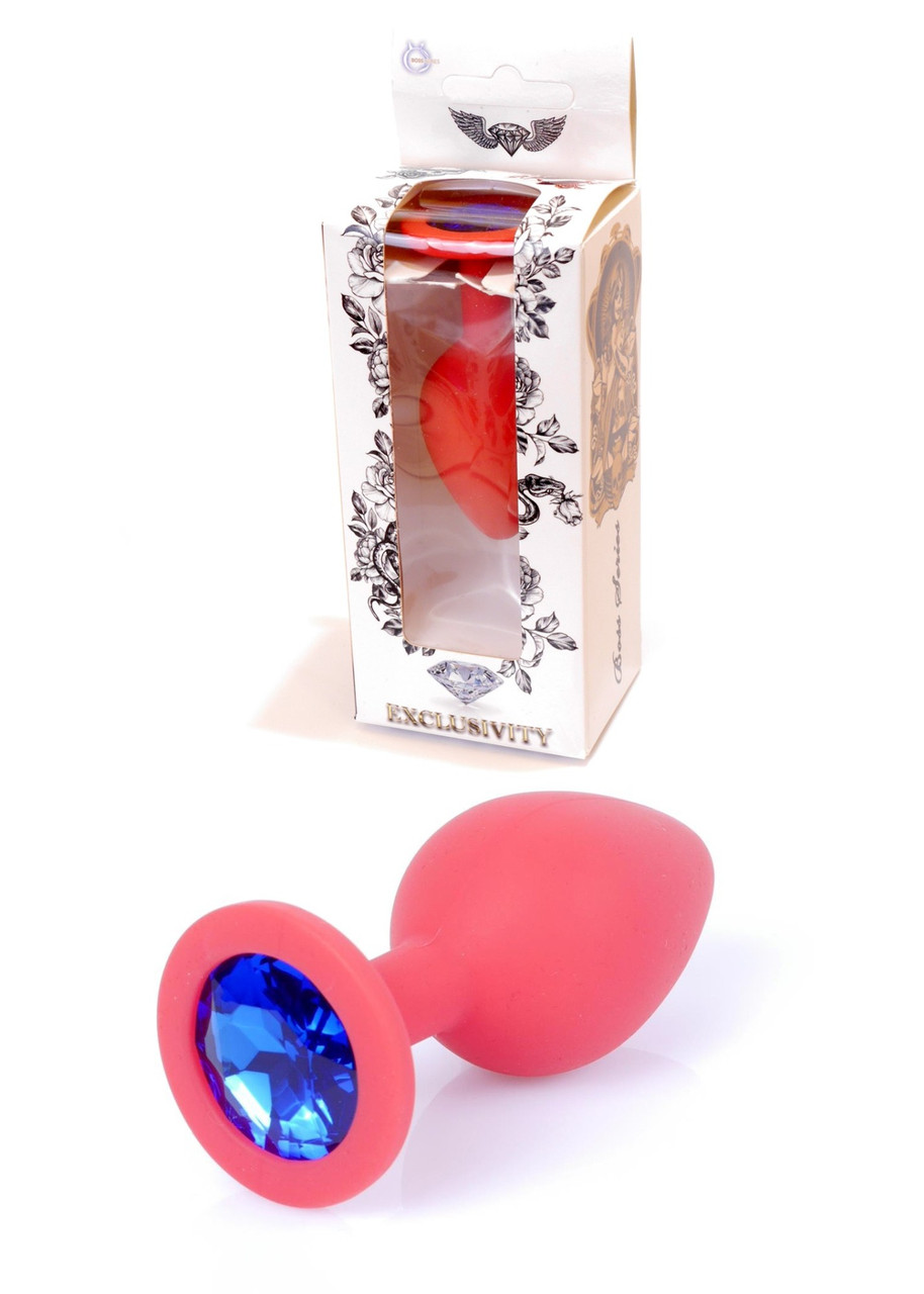 Анальна пробка з каменем Plug-Jewellery Red Silicon PLUG Medium-Blue Diamond розмір М