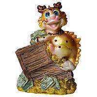 Декоративна новорічна фігурка Дракон-скарбничка коробка зліва, 9,8х5,5х11,2 см, золотистий, полістоун (441303-2)