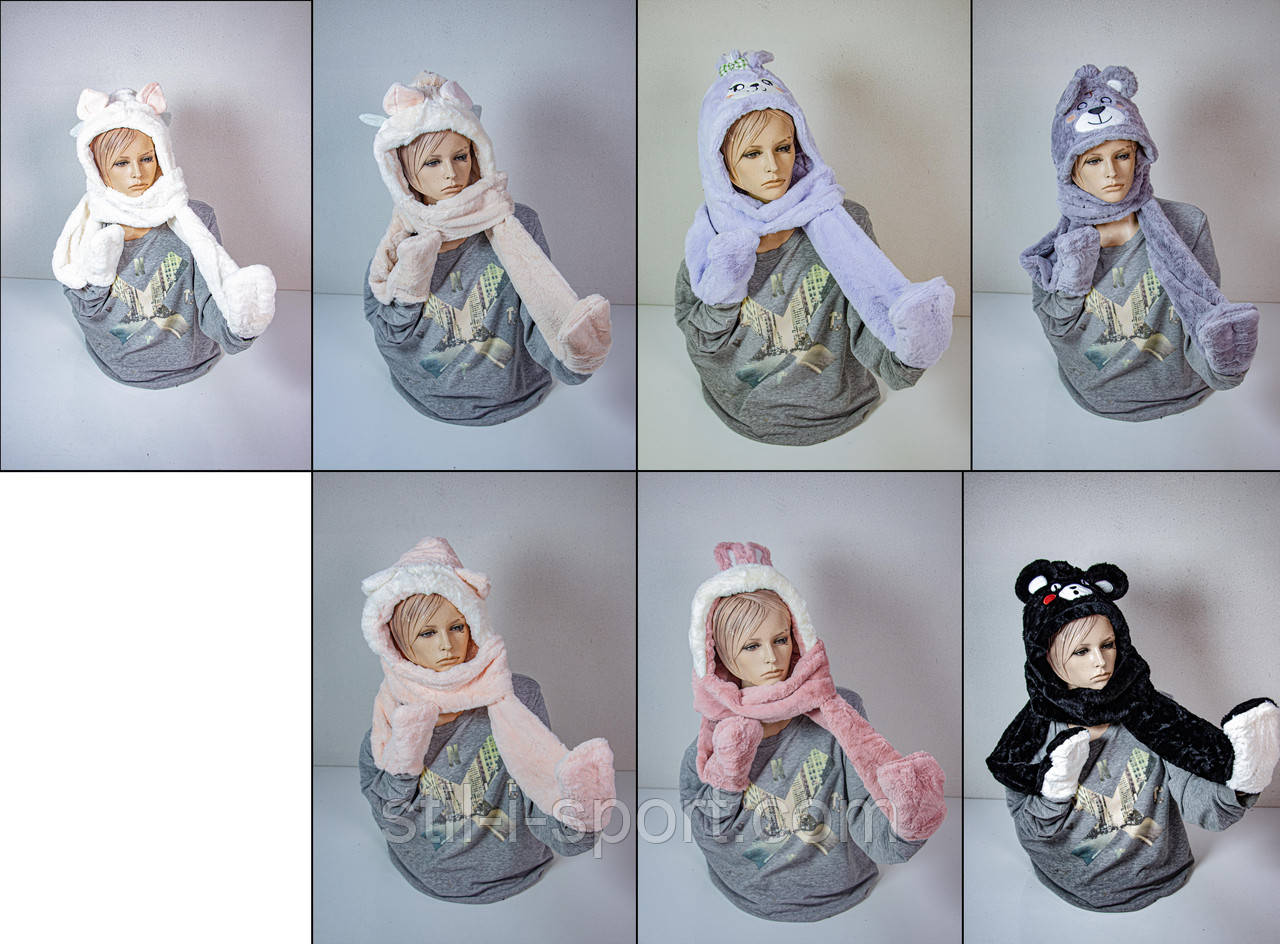 Шапка-шарф з вушками 3 в 1, фото 1