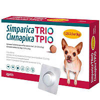 Симпарика ТРИО 1,3-2,5 кг Simparica TRIO Таблетки жевательные от блох, гельминтов и клещей для собак