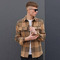 Мужская стильная Рубашка Intruder на пуговицах с карманами светло-коричневая в клетку размер S