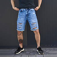 Мужские джинсовые Шорты с потёртостями темно-синие размер 30