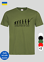 Мужская футболка с принтом для рыбалки Эволюция рыбалки хаки,рыболовные футболки,стильная футболка для рыбалки