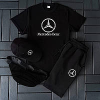Летний костюм Mercedes-Benz черный мужской 4в1 , Спортивный комплект Мерседес Костюм + Бейсболка + Банан trek