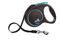 Flexi (Флексі) Black Design L - Повідець-рулетка для собак середніх і великих порід, стрічка (5 м; до 50 кг) синій
