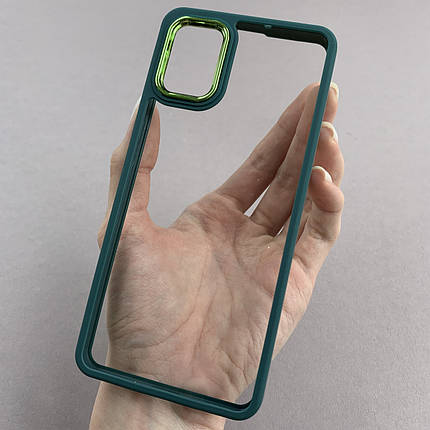 Чохол для Samsung Galaxy А51 прозорий чохол з кольоровою окантовкою на телефон самсунг а51 темно-зелений l1n, фото 1