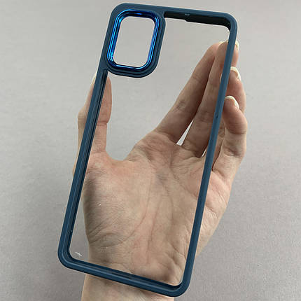 Чохол для Samsung Galaxy А51 прозорий чохол з кольоровою окантовкою на телефон самсунг а51 темно-синій l1n, фото 1
