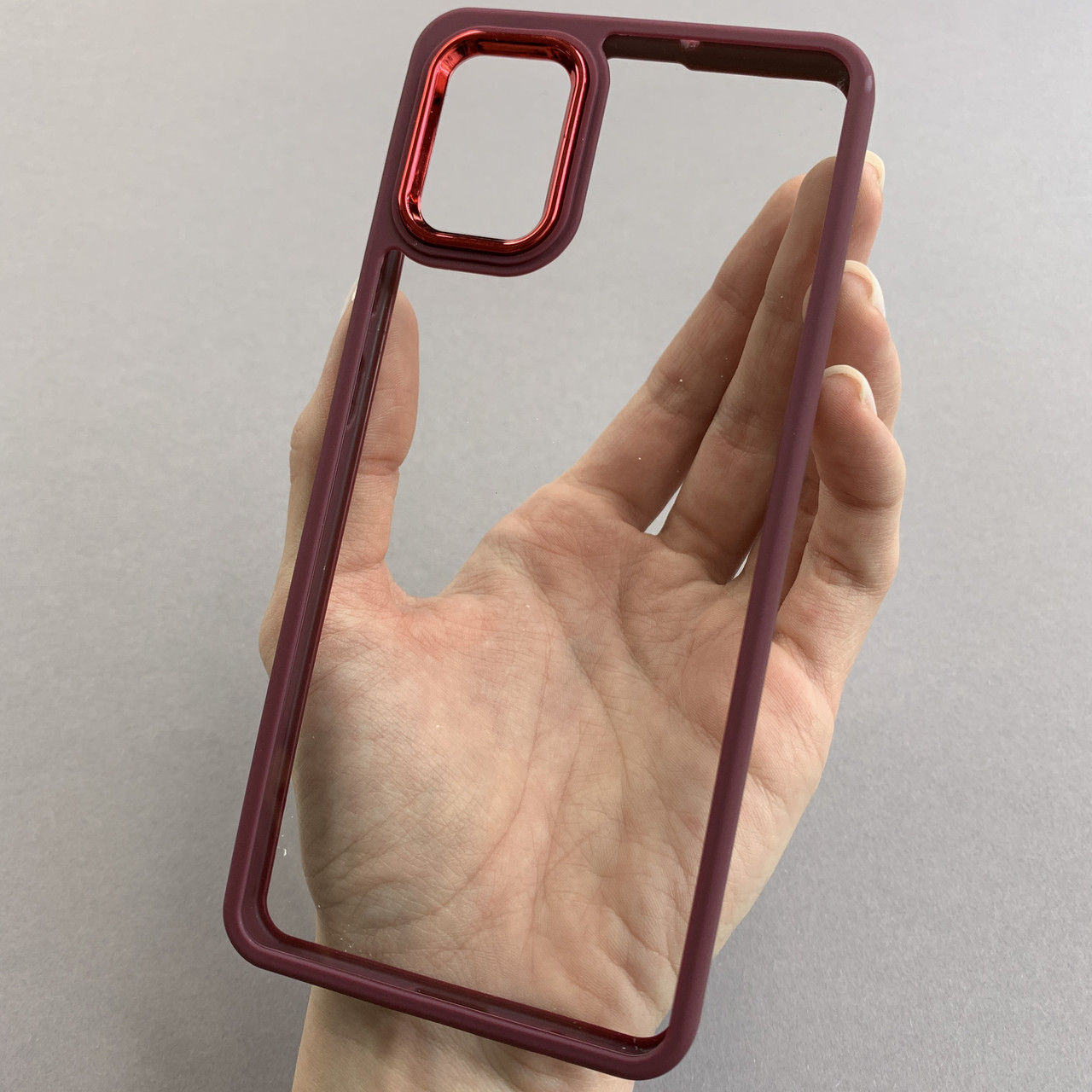 Чохол для Samsung Galaxy А51 прозорий чохол з кольоровою окантовкою на телефон самсунг а51 бордовий l1n