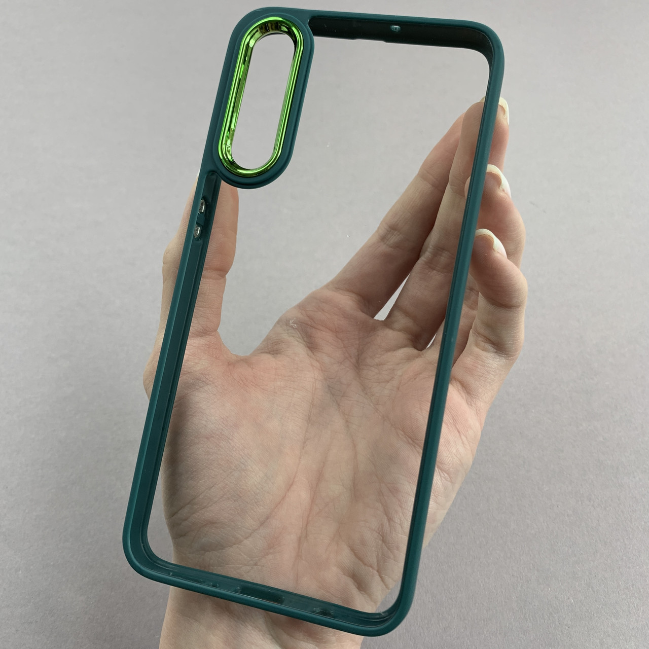 Чохол для Samsung Galaxy А50s прозорий чохол із кольоровою окантовкою на самсунг а50с темно-зелений l1n