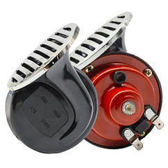 EL 100 745 / Cигнал звуковий "равлик" 12V 2-тоновий (чорно-червоний, хром. кришка)