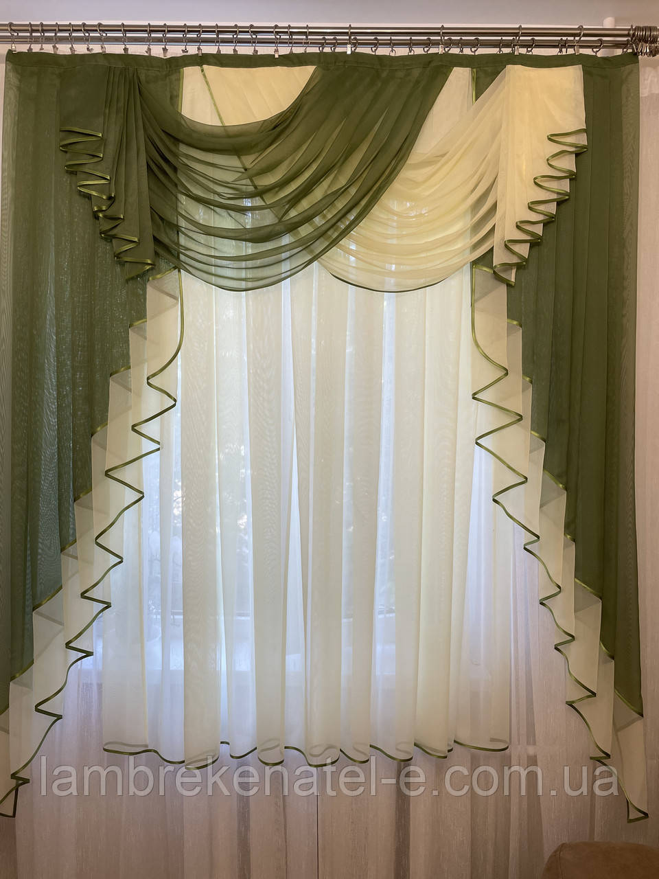 Ламбрекен 1,5 м із тюлю в кухню, зал, фото 1