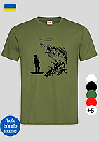 Мужская футболка с принтом для рыбалки Большая рыба хаки,рыболовные футболки,футболка для рыбалки спортивная