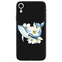Захисний силіконовий бампер на телефон iPhone XR (чорний) матовий з квітами | "Кіт"