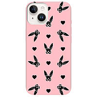 Защитный силиконовый Чехол с принтом для телефона iPhone 14 плюс (розовый) матовый | "плейбой кролик"