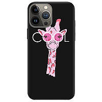 Защитный силиконовый Чехол с принтом на телефон Айфон 13 Pro (черный) матовый | "Крутой жираф"