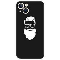 Защитный Чехол из силикона с рисунком для телефона Айфон 13 mini (черный) матовый мужской | "Борода"