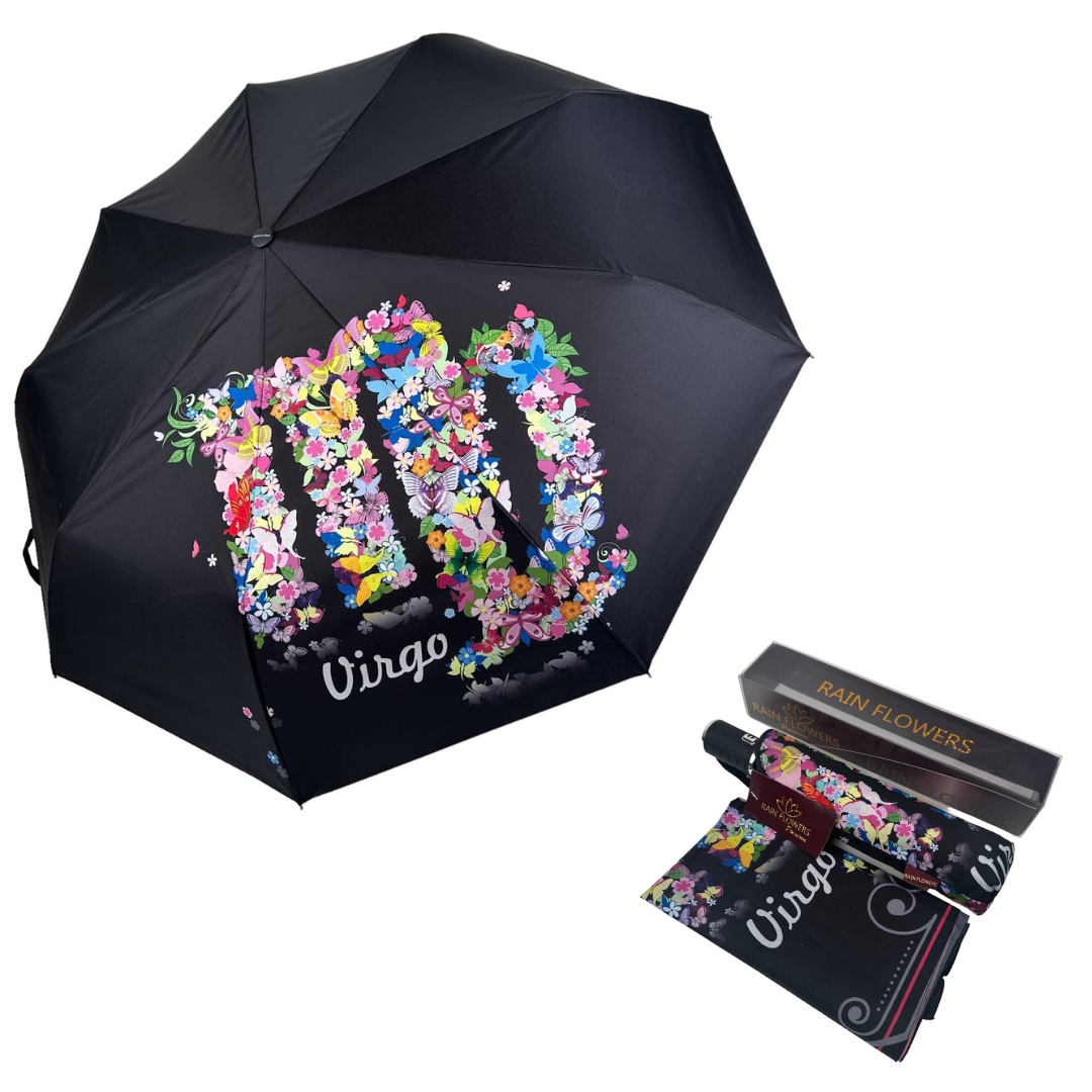 Жіноча парасолька-автомат "Зодіак" у подарунковій упаковці з хустинкою від Rain Flower, Діва Virgo (mini) 01040-1