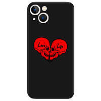 Красивый силиконовый Чехол с принтом на телефон Айфон 13 mini (черный) матовый для девочек | "Люблю жить"