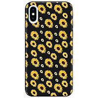 Красивий Чохол із силікону з малюнком на телефон Айфон X (чорний) матовий | "Сонячна квітка"