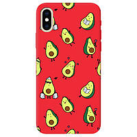Оригинальный силиконовый бампер с картинкой на смартфон Айфон XS Max (красный) матовый | "Милый авокадо"