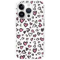 Оригинальный силиконовый Чехол с рисунком на телефон iPhone 14 Pro Max (белый) матовый | "Леопард в любви"