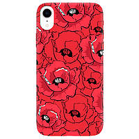 Оригинальный Чехол из силикона с рисунком для телефона iPhone XR (красный) с цветами | "Красный мак"