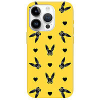 Оригинальный Чехол из силикона с принтом для смартфона iPhone 14 про (желтый) матовый | "плейбой кролик"