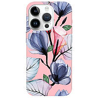 Оригинальный Чехол из силикона с принтом на смартфон iPhone 14 Pro Max розовый матовый | "Тропические цветы"