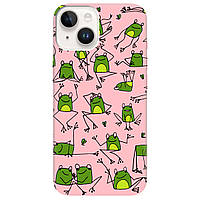 Накладка силиконовая с принтом для смартфона iPhone 14 Plus (розовый) матовый с животными | "Лягушки"