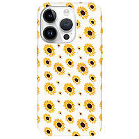 Накладка силиконовая с принтом на смартфон Айфон 14 про (белый) матовый патриотический | "Солнечный цветок"