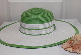 Капелюх пляжний жіночий з широкими полями L21k Білий з зеленим