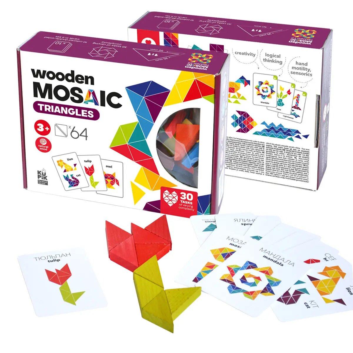 Дерев'яна іграшка "Трикутна мозаїка" для дітей, 64 елемента., фото 1