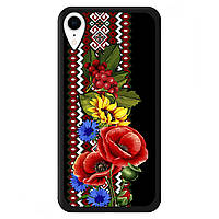 Чохол для телефону Айфон XR 2d пластиковий із чорними силіконовими бортиками "Орнамент Україна"
