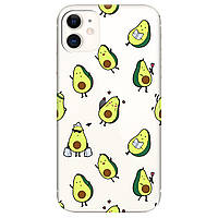 Чохол із силікону з малюнком для смартфона Айфон 11 (зелений) прозорий | "Милий авокадо"