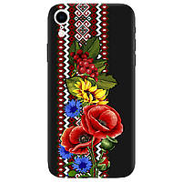 Чохол із силікону на телефон Айфон XR (чорний) матовий патріотичний | "Україна орнамент"