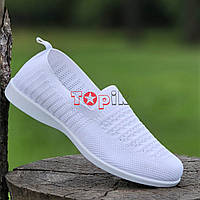 Мокасини жіночі білі літні сліпони текстильні легкі сітка Мокасины женские белые тканевые слипоны летние легкие сетка (Код: 3235)