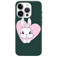 Чехол силиконовый с принтом на телефон Айфон 14 Pro (зеленый) матовый | "Милый кролик"