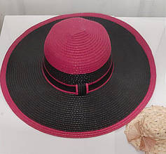 Капелюх пляжний жіночий з широкими полями L22k Чорний з рожевим