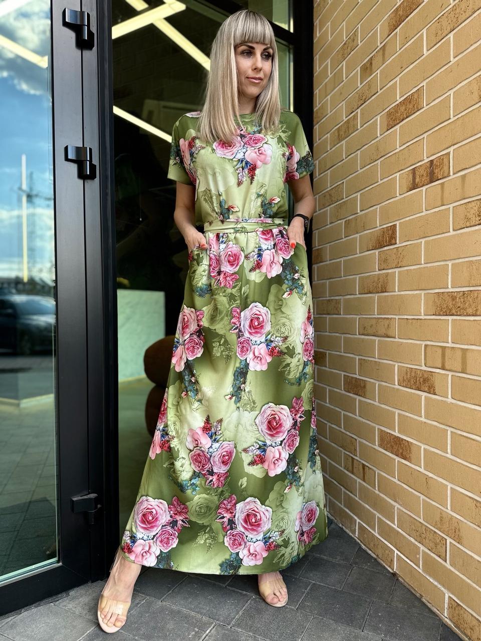 Длинное Женское Летнее Платье Из Софтовой Ткани с Цветочным Принтом ...